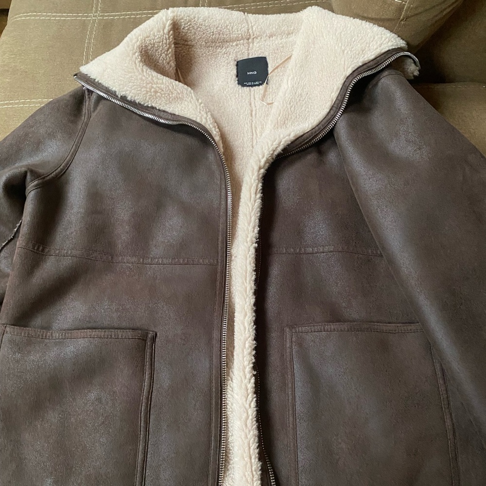Mango MNG Womens Brown faux leather Sherpa Jacket